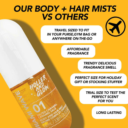Holler and Glow Miami Wave Salted Caramel Body & Hair Mist – 3.38 fl oz