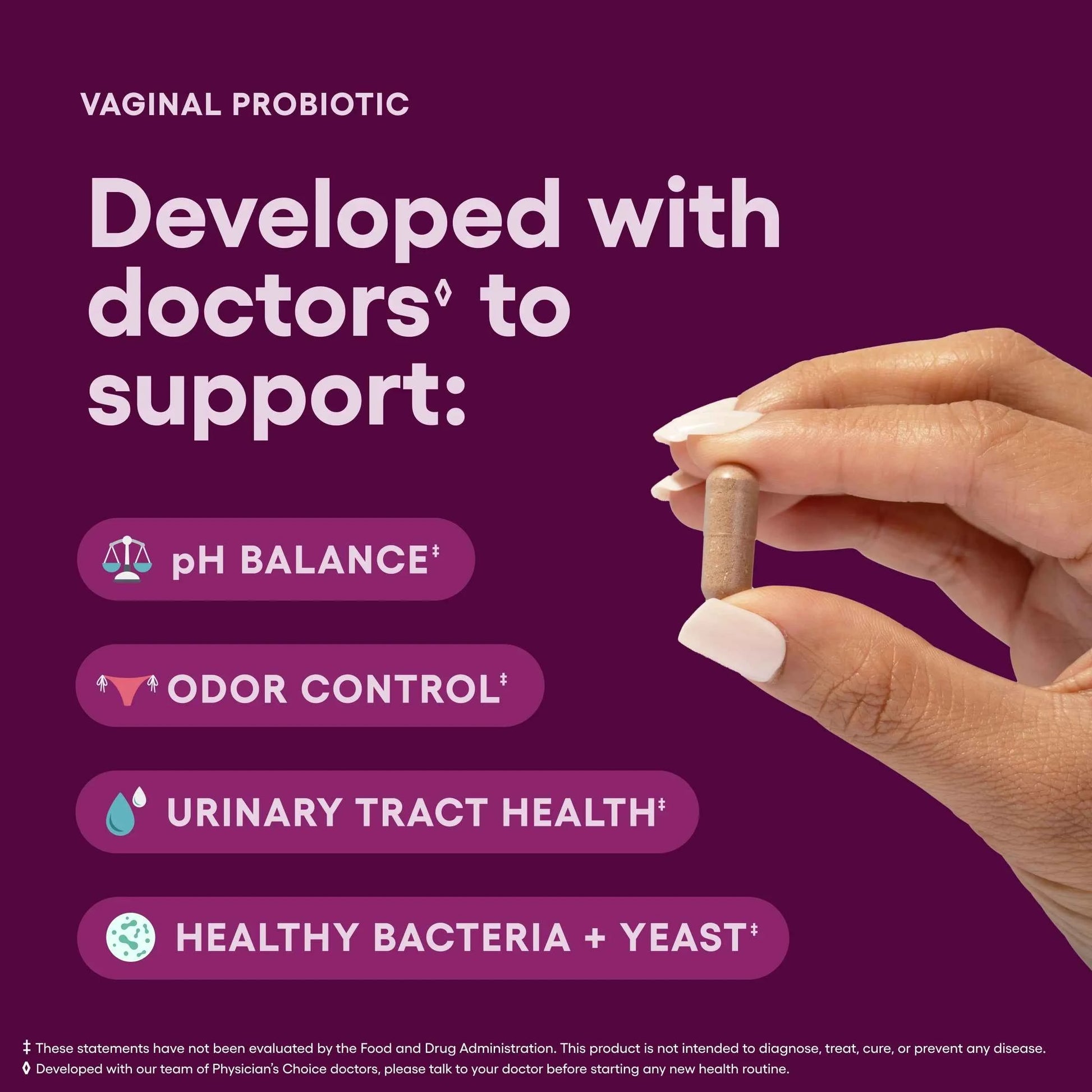 Physician's Choice Vaginal Probiotic for Women – 6 Billion CFU, Supports pH Balance & Odor Control – 30 Count