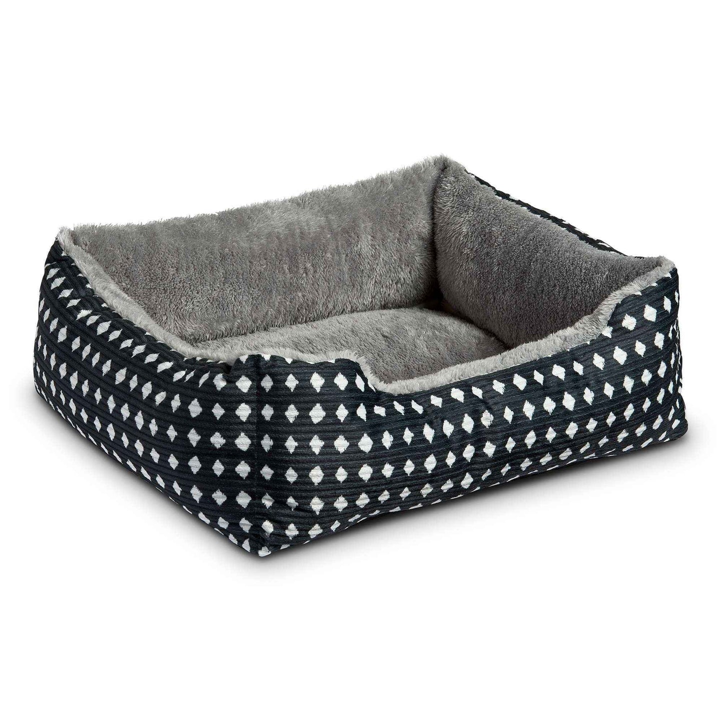 VibrantLife Plush Cuddler Pet Bed – Portable Dog & Cat Bed, Black & White Diamonds, 19" × 15"