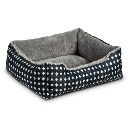 VibrantLife Plush Cuddler Pet Bed – Portable Dog & Cat Bed, Black & White Diamonds, 19" × 15"