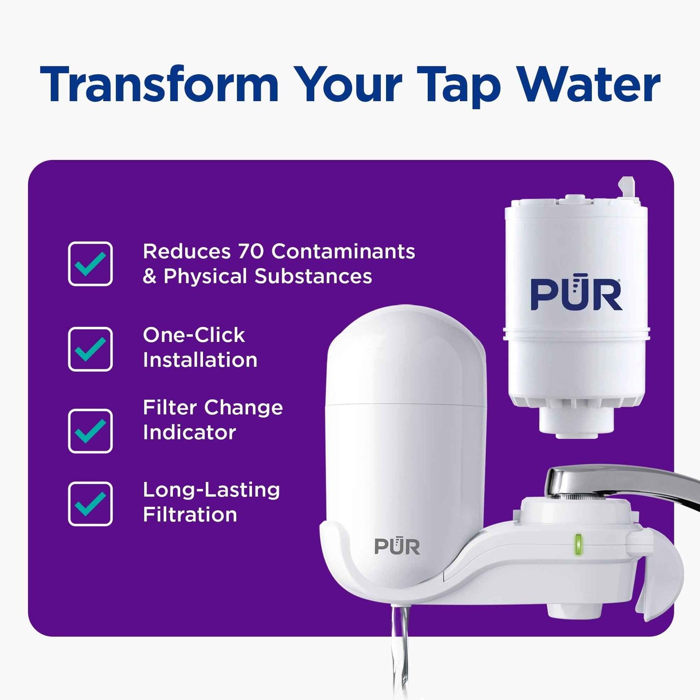 PUR FM3333B Vertical Faucet Mount Water Filtration System – White