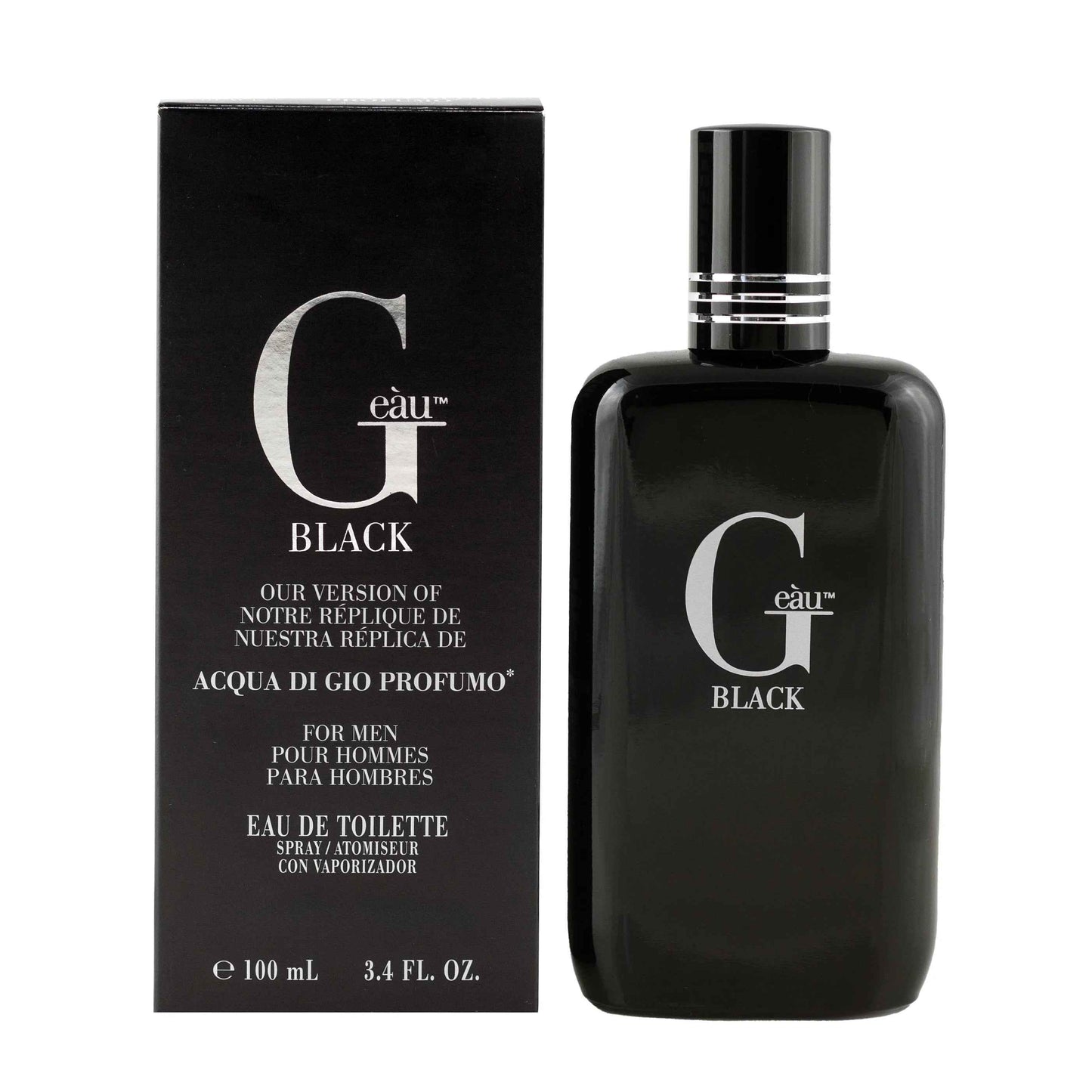 Parfums Geàu Black for Men Eau De Toilette Spray - Bold & Modern Scent, 3.4 fl oz