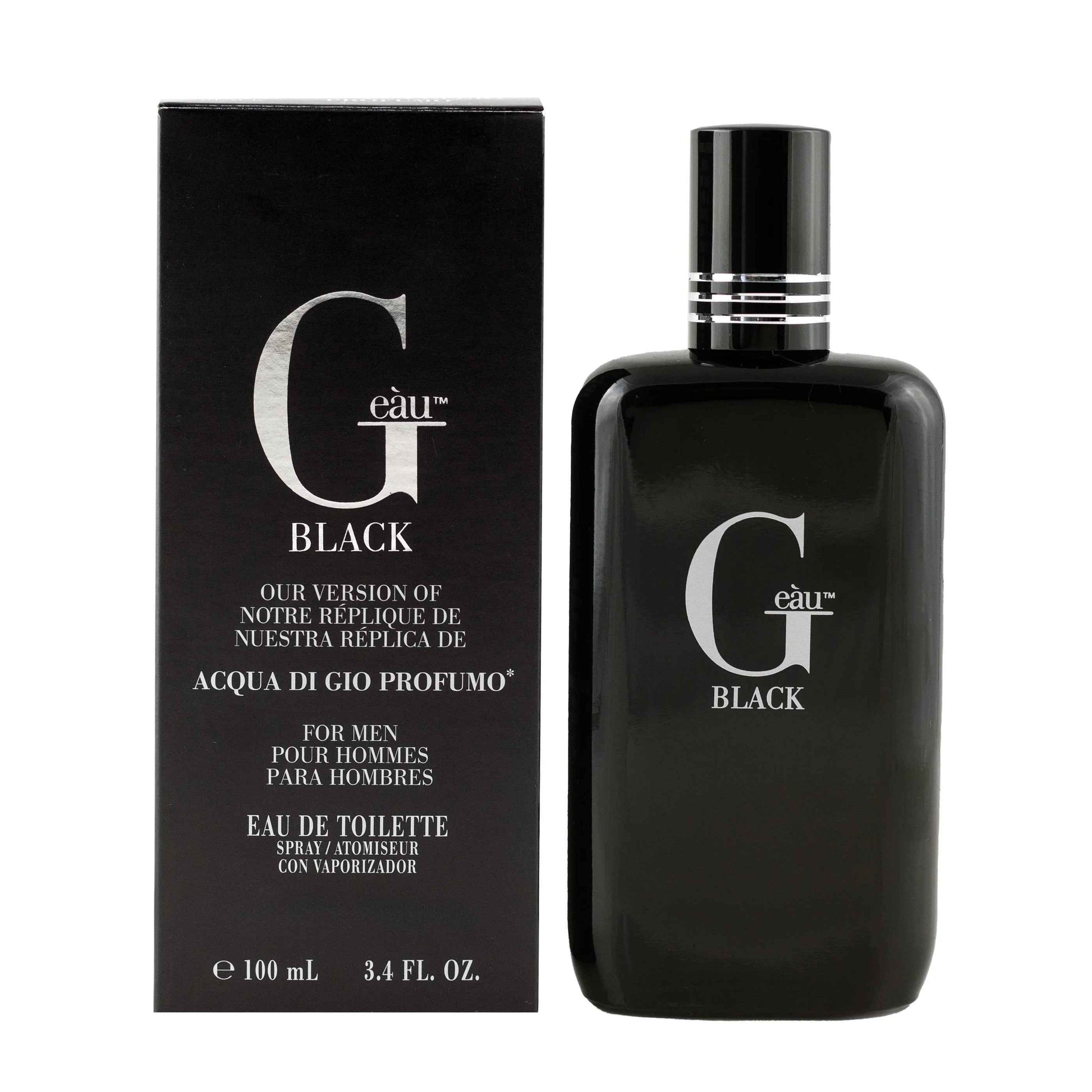 Parfums Geàu Black for Men Eau De Toilette Spray - Bold & Modern Scent, 3.4 fl oz