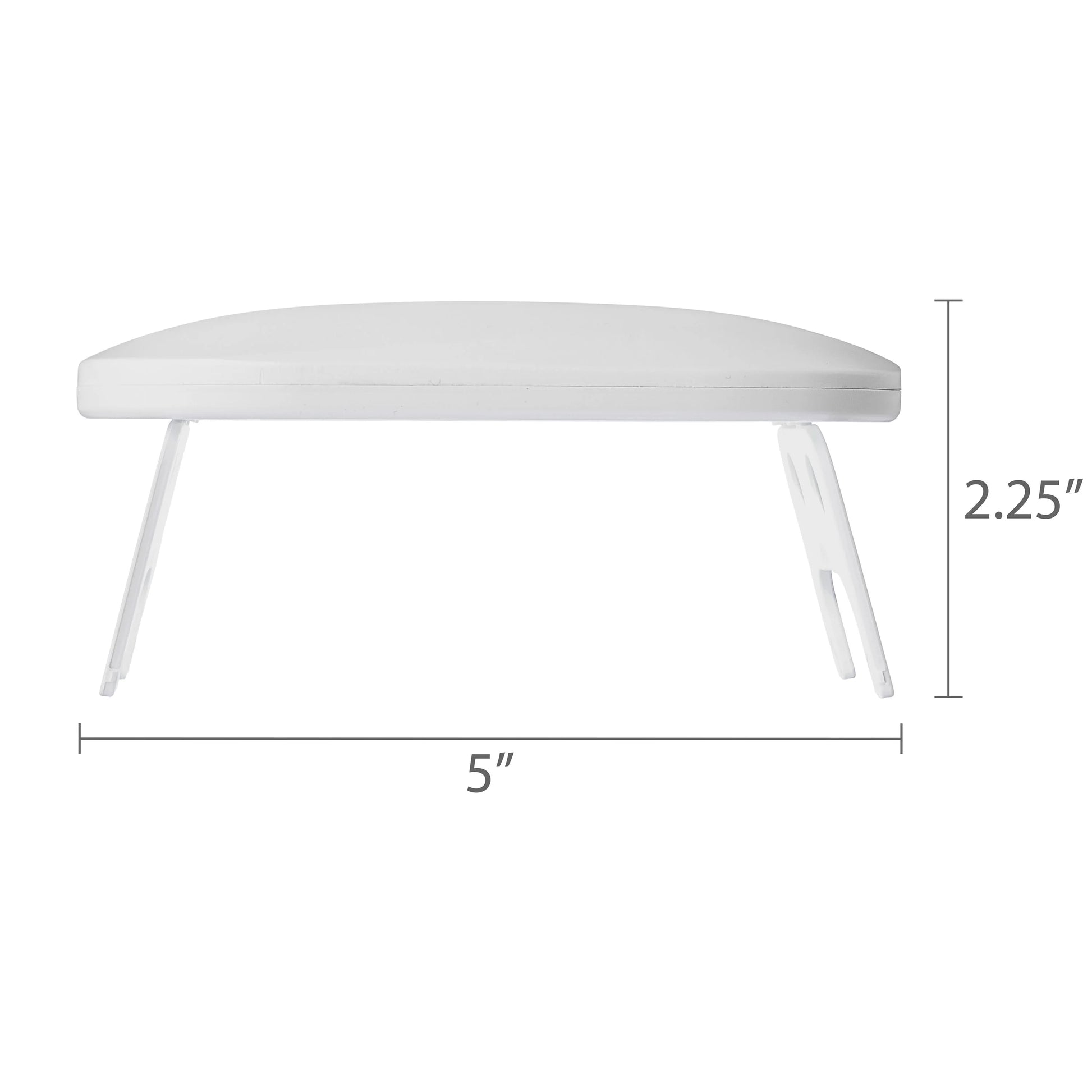 White cushioned stool with dimensions labeled on a white background
