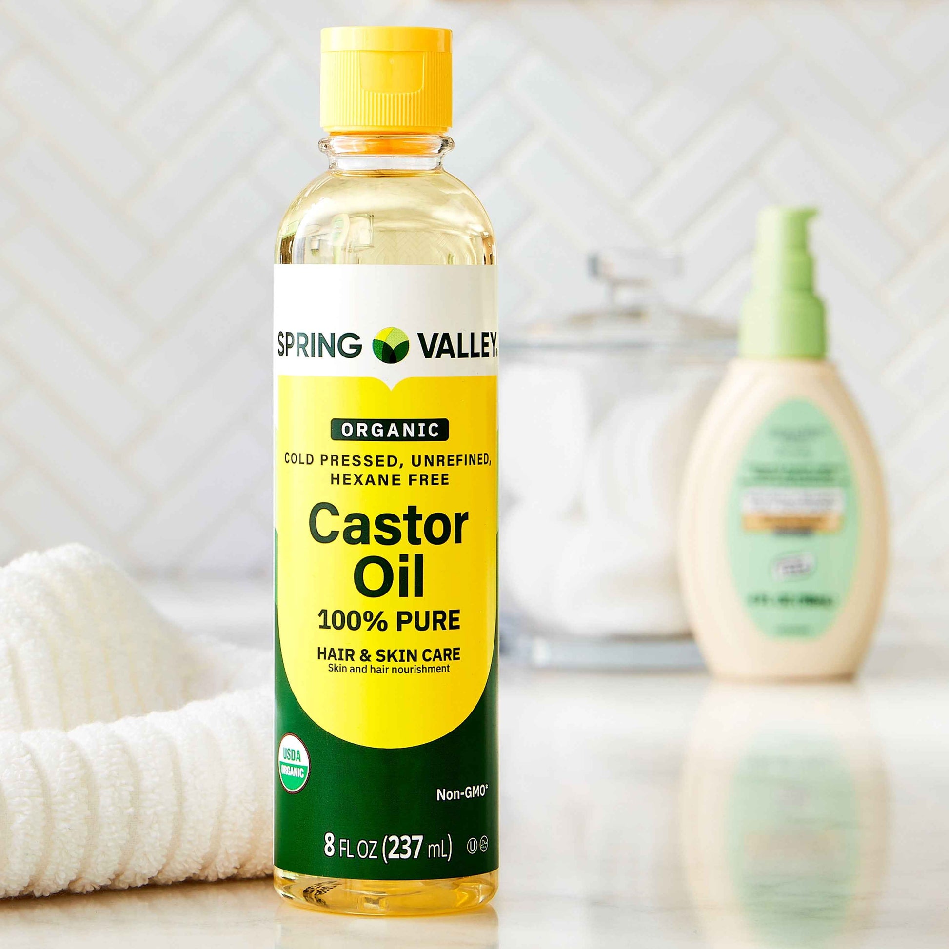 Spring Valley Cold-Pressed Castor Oil – Organic, Unrefined & Hexane-Free – For Hair, Skin & Brows – 8 fl oz