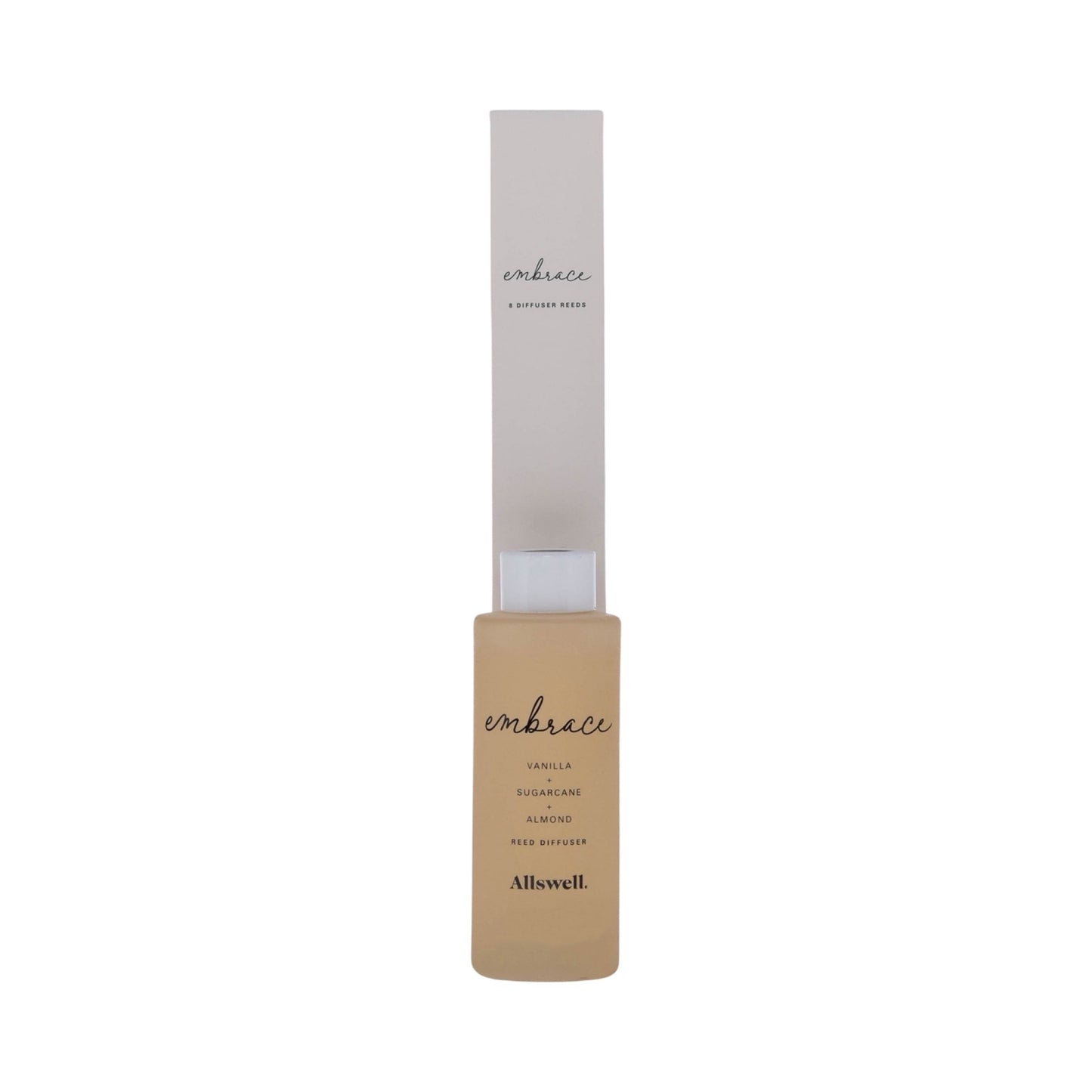 Allswell Embrace Scented Reed Diffuser – Vanilla, Sugarcane & Almond – 3 Fl Oz (90mL) with 8 Synthetic Reeds