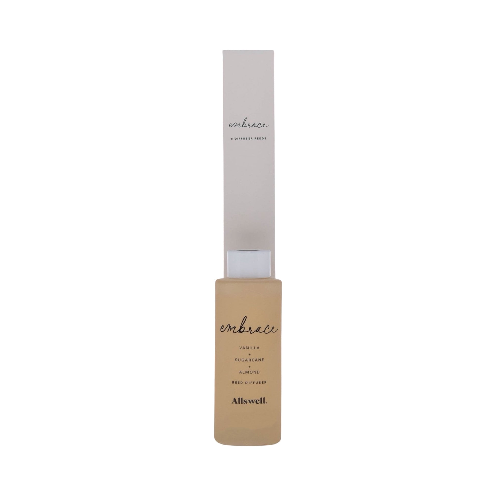 Allswell Embrace Scented Reed Diffuser – Vanilla, Sugarcane & Almond – 3 Fl Oz (90mL) with 8 Synthetic Reeds