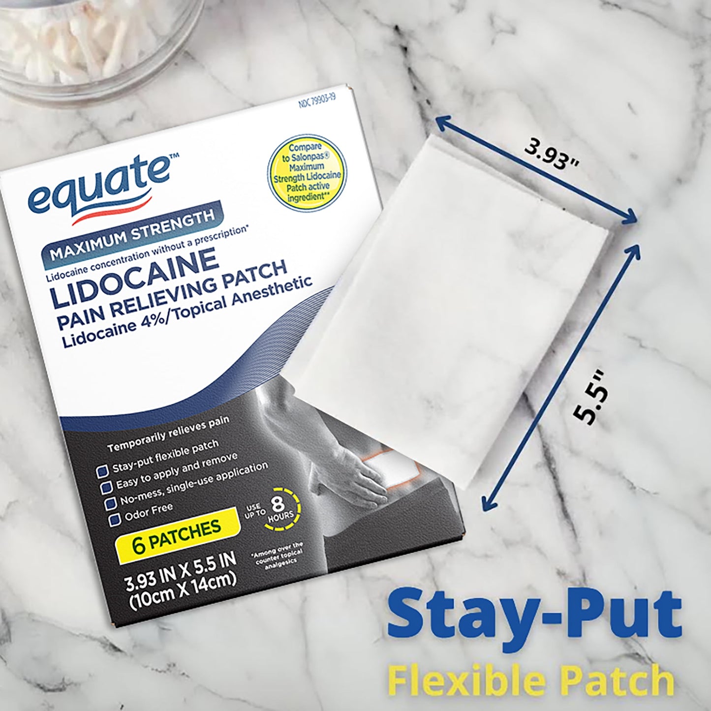 Equate Lidocaine Pain Relieving Patch – 4% Lidocaine, 6 Count