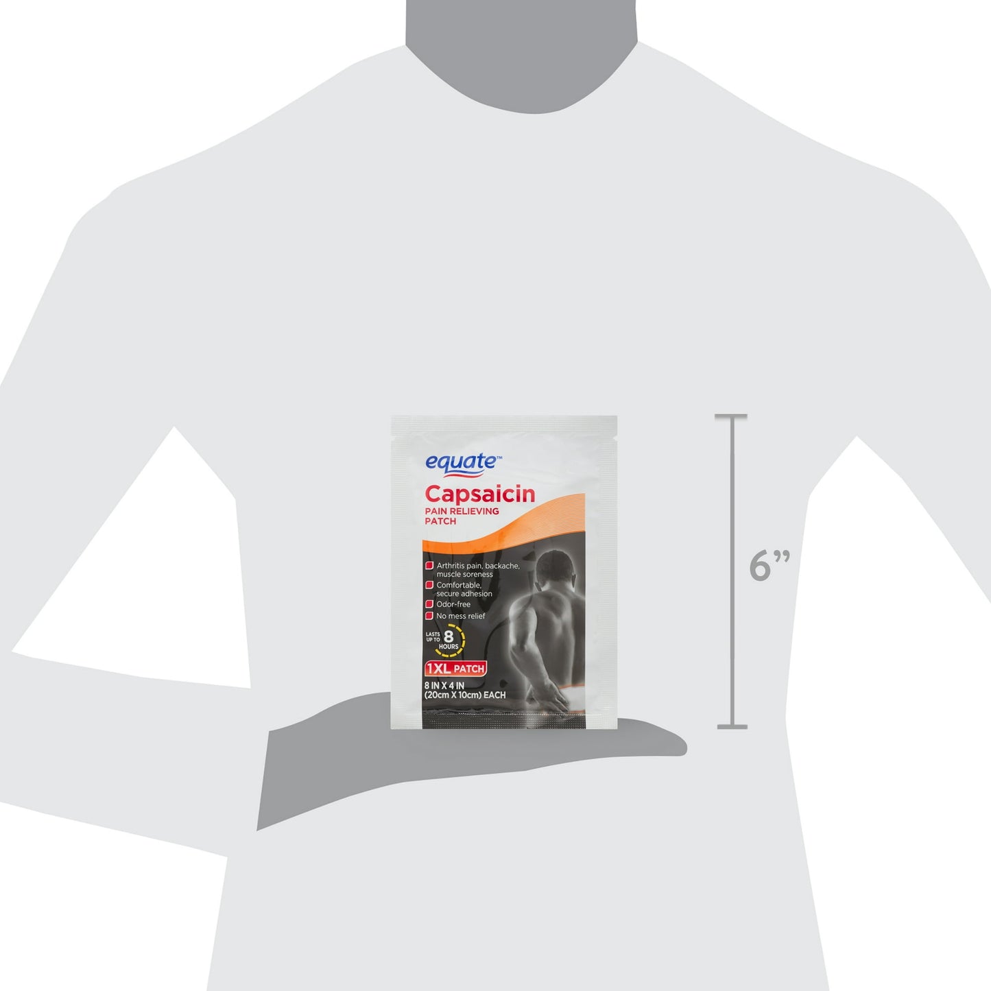Equate Capsaicin XL Pain Relieving Patch – 8" x 4", 1 Count