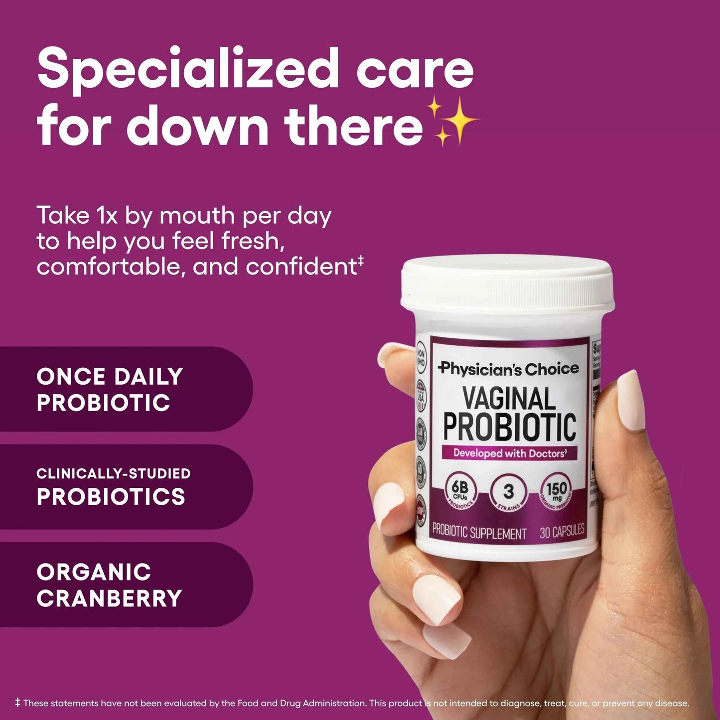 Physician's Choice Vaginal Probiotic for Women – 6 Billion CFU, Supports pH Balance & Odor Control – 30 Count