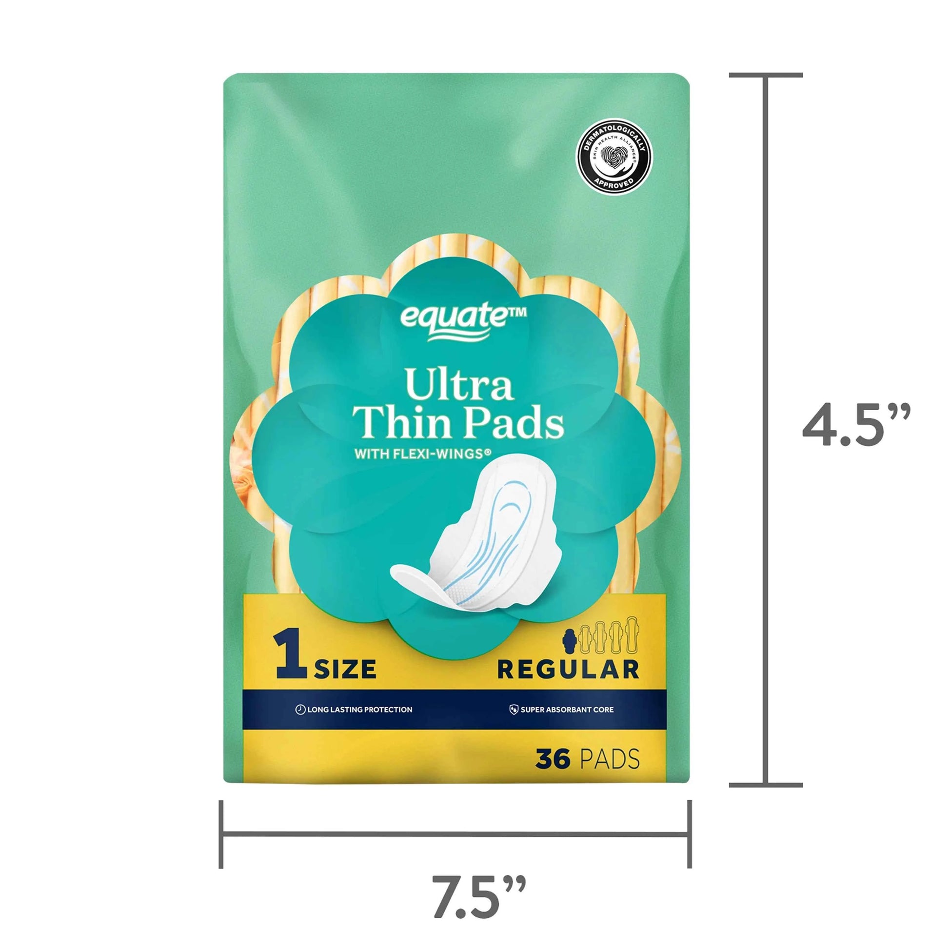 Equate Ultra Thin Pads with Wings, Size 1, Regular Protection, 36 Count