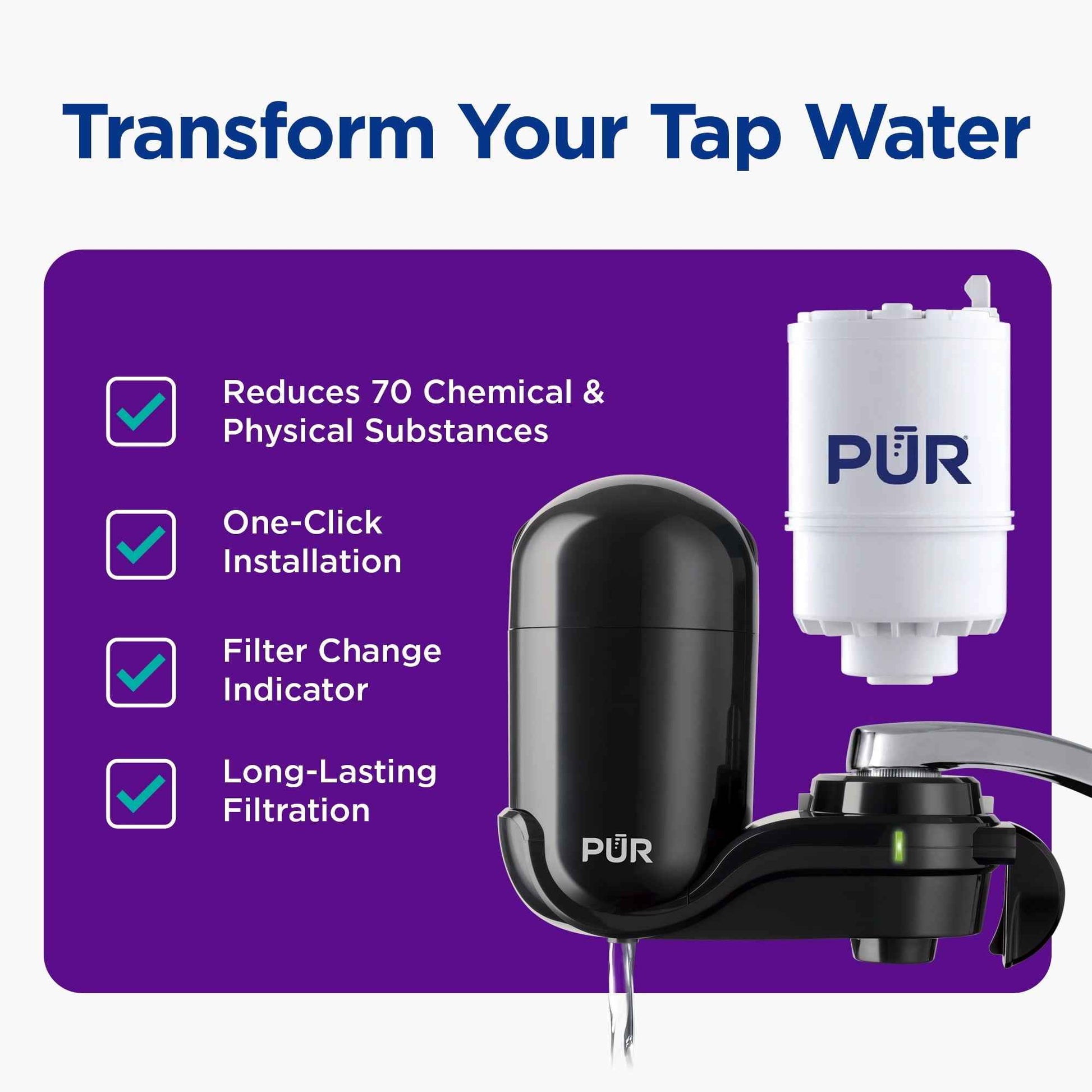 PUR FM2000B Faucet Mount Water Filtration System – Black