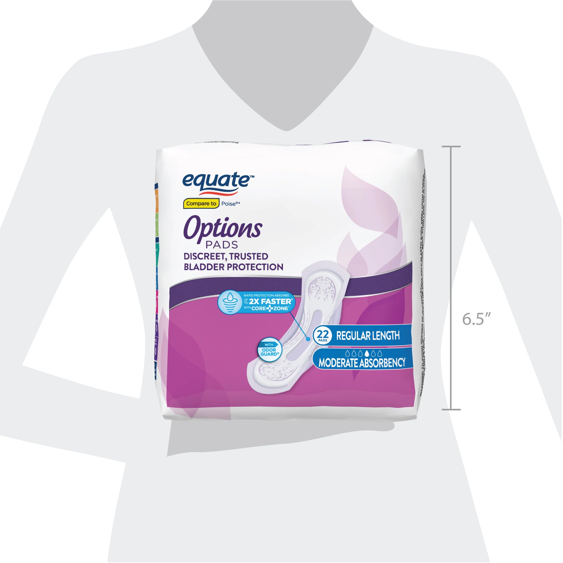 Equate Options Women's Incontinence Pads – Moderate Absorbency, Regular Length