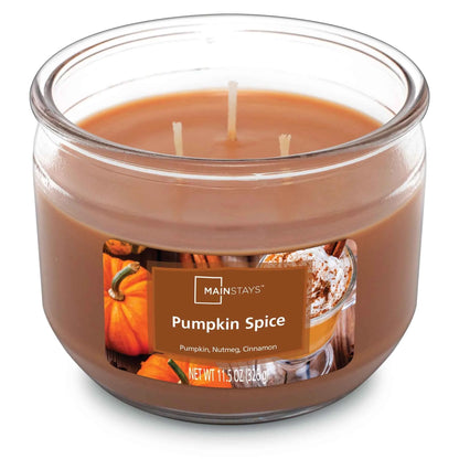 Mainstays Pumpkin Spice Scented 3-Wick Candle – 11.5 oz, Fall & Holiday Home Fragrance