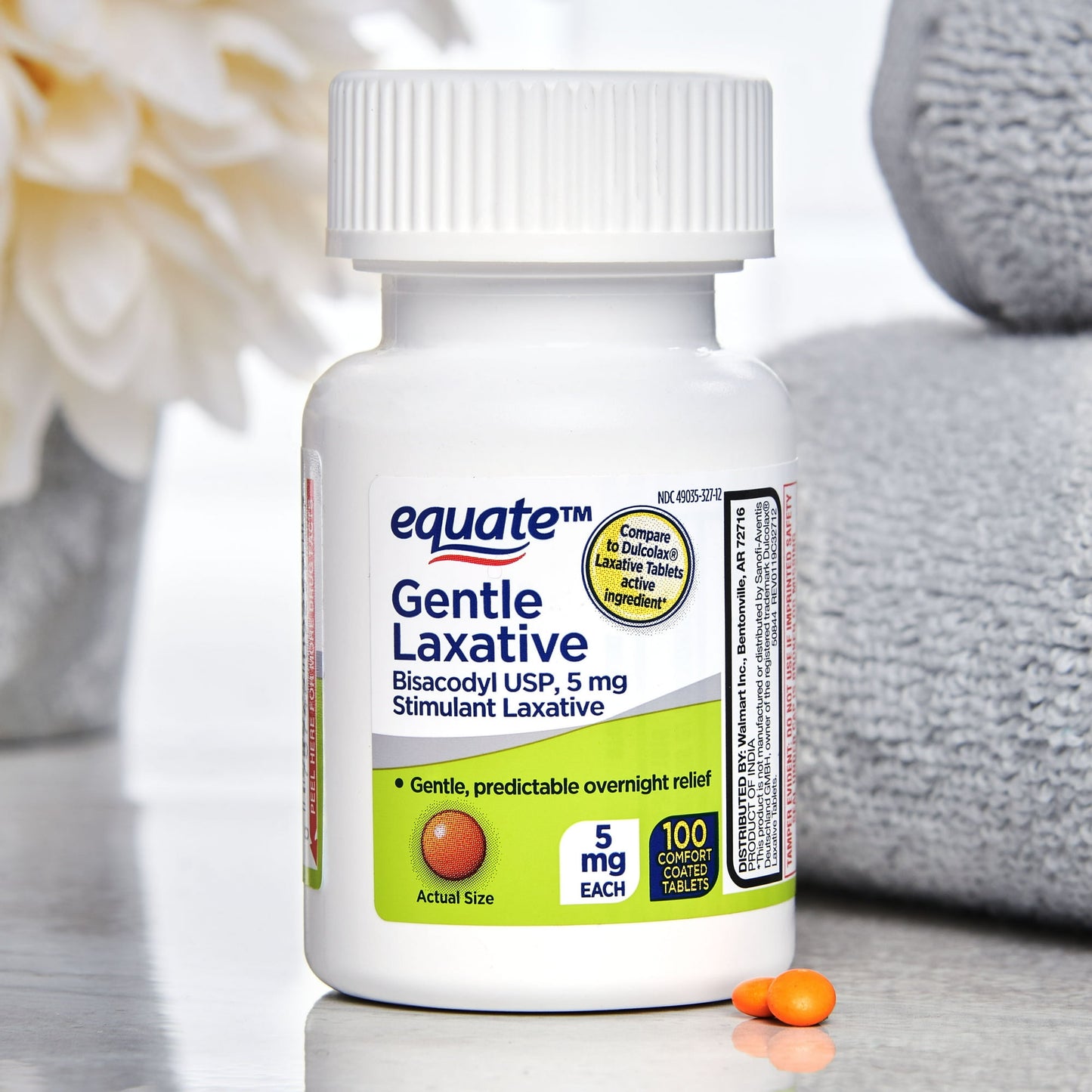 Equate Bisacodyl USP Constipation Relief Gentle Laxative Tablets – 5 mg, 100 Count