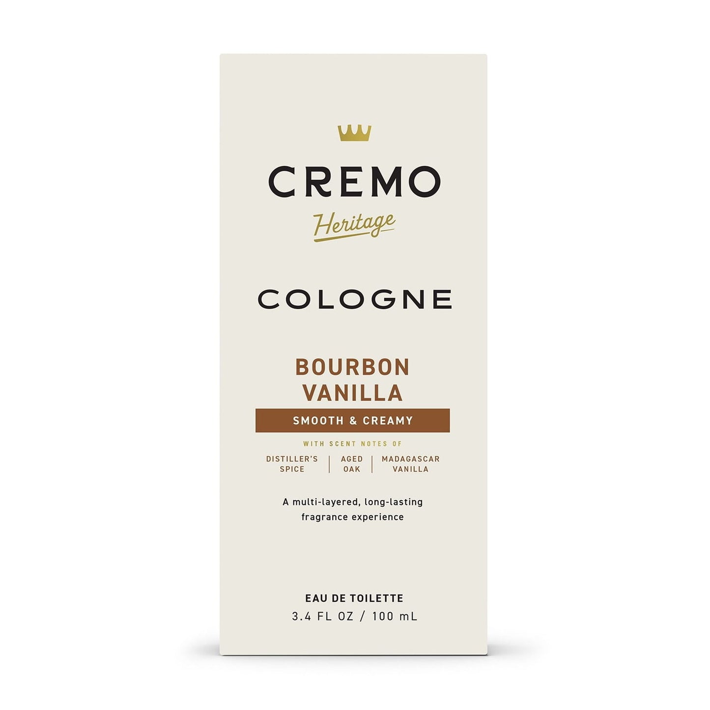Cremo Cologne for Men, Bourbon Vanilla – Distinctive & Long-Lasting Scent, 3.4 Oz