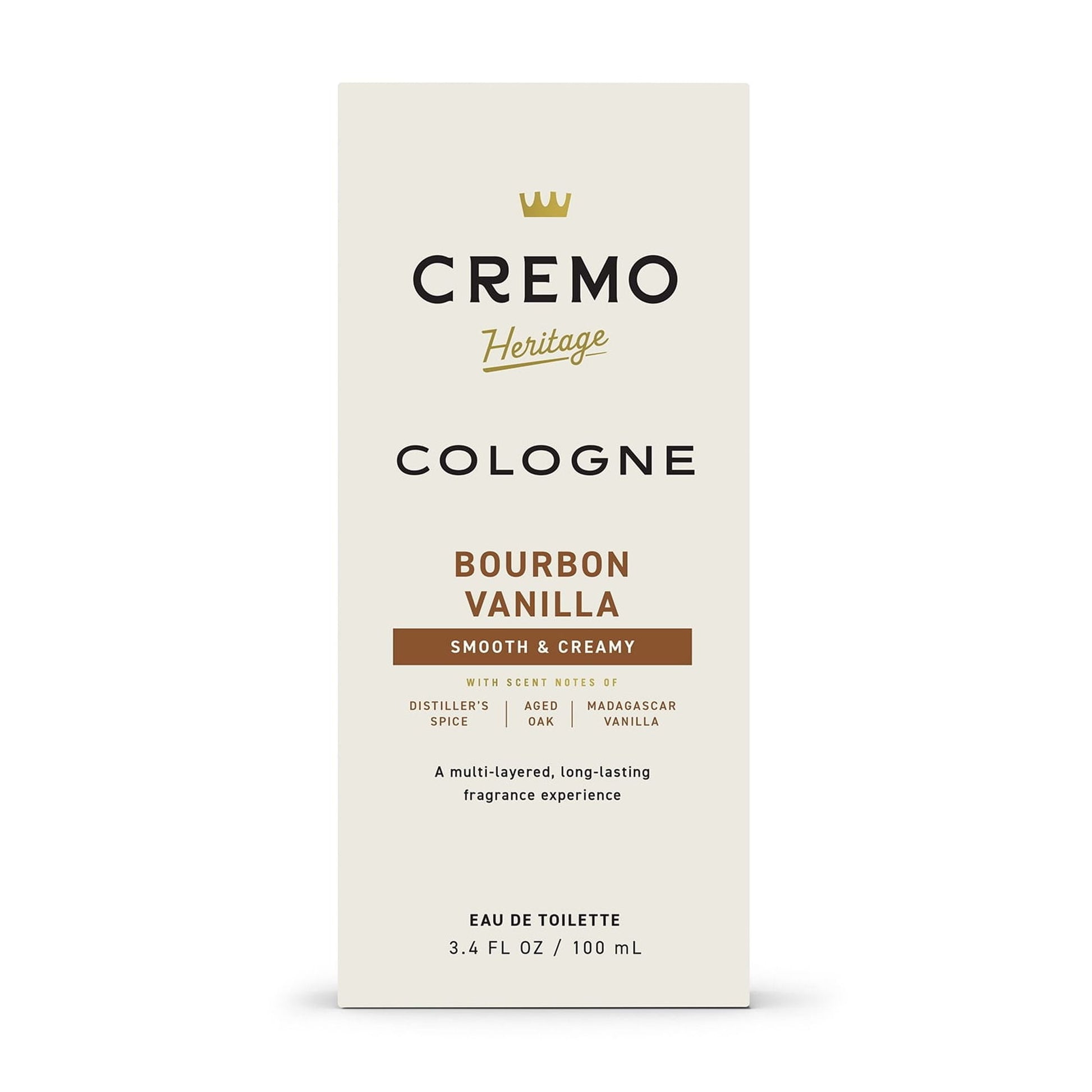 Cremo Cologne for Men, Bourbon Vanilla – Distinctive & Long-Lasting Scent, 3.4 Oz