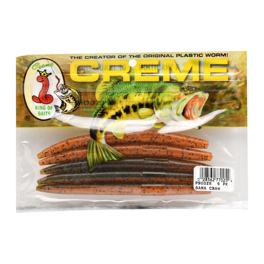 Creme Lure Creme Stick Soft Plastic Fishing Lures for Bass – 5-Count Pack, Realistic Bama Craw Crawfish Color, Durable Stick Bait for Texas & Wacky Rigging
