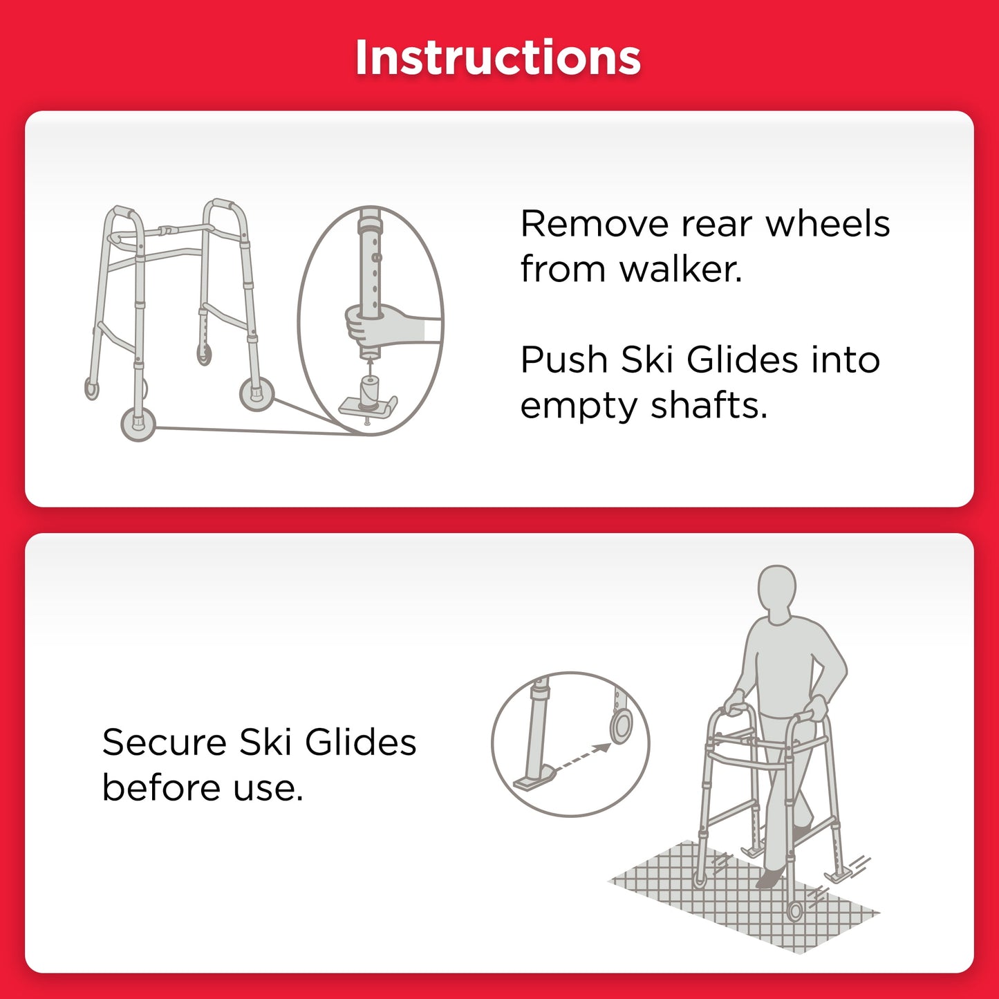 Equate Walker Ski Glides – Gray, 2-Pack, Easy-Slide Rear Walker Glides for Smooth Mobility