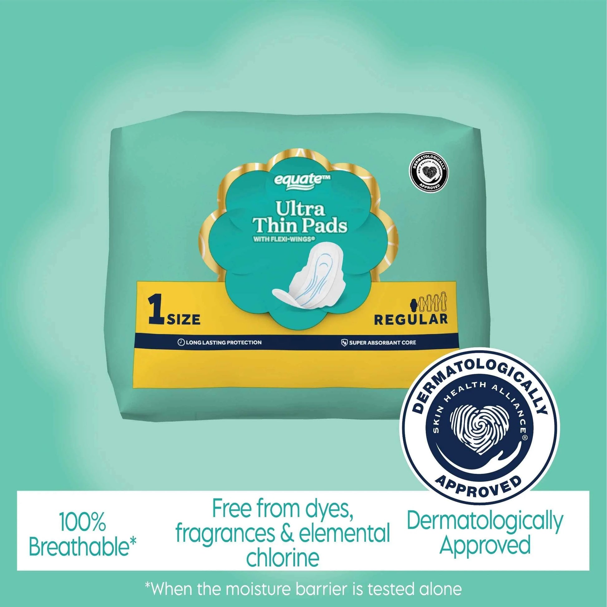 Equate Ultra Thin Pads with Wings, Size 1, Regular Protection, 36 Count