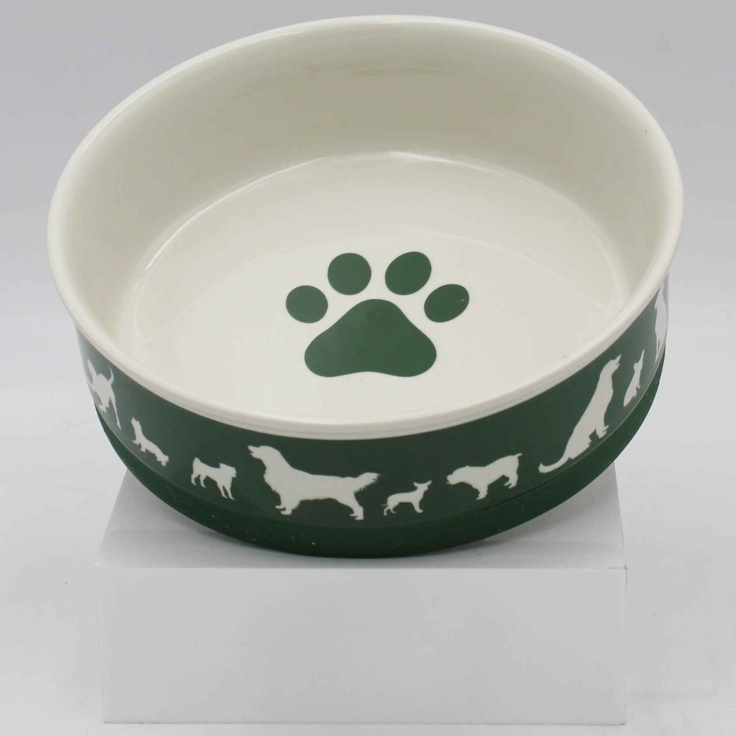 Bone Dry Ceramic Dog Bowl Set, Large 7.5", Microwave & Dishwasher Safe, Hunter Green, 2-Pack