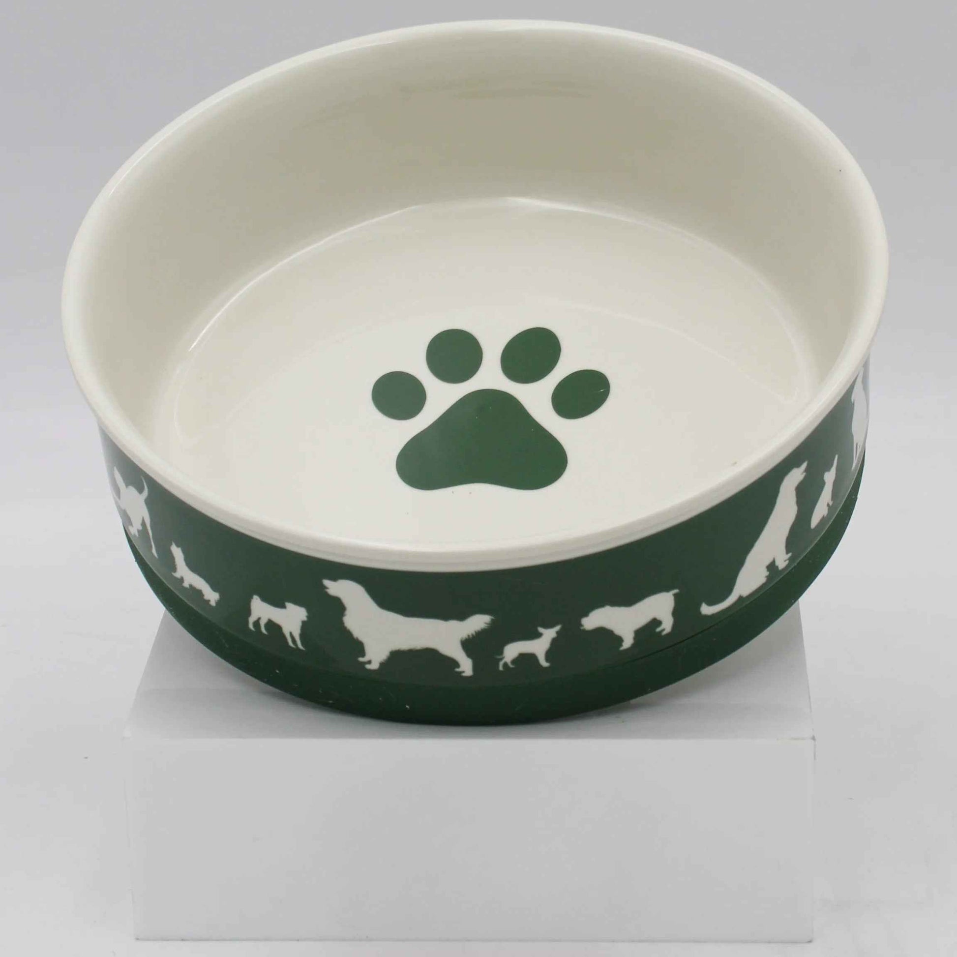 Bone Dry Ceramic Dog Bowl Set, Large 7.5", Microwave & Dishwasher Safe, Hunter Green, 2-Pack