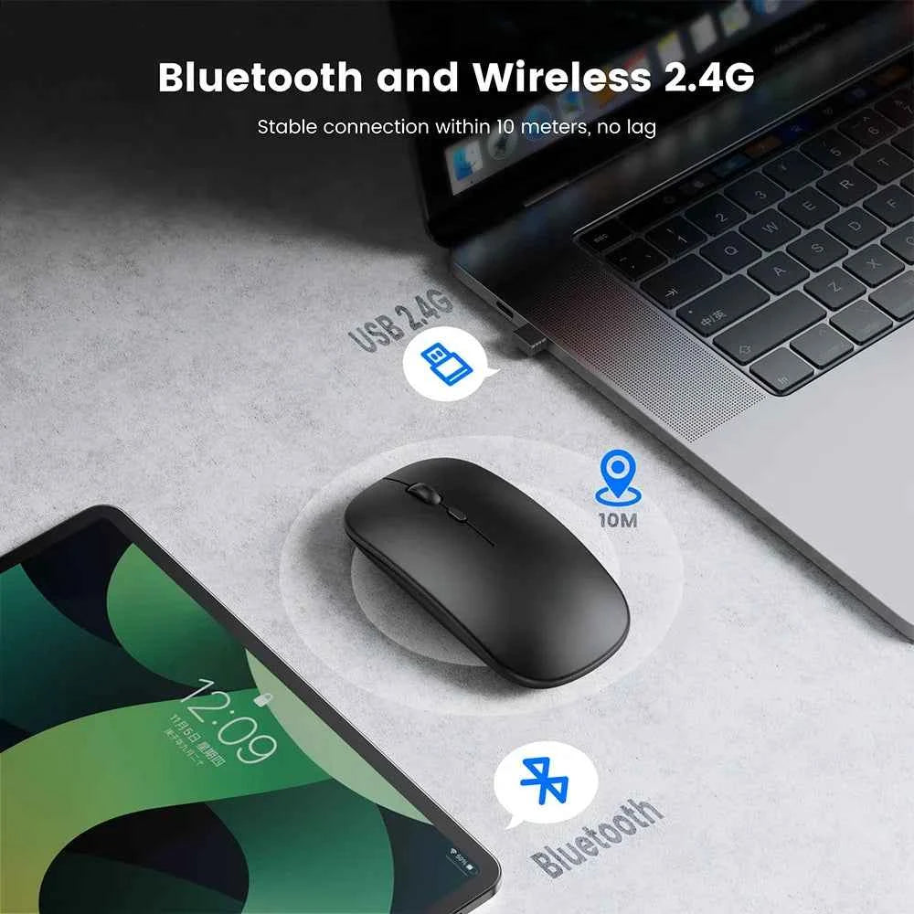 Rechargeable LED Wireless Mouse – Bluetooth Compatible + 2.4GHz Dual Mode