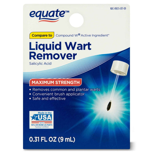 Equate Liquid Wart Remover packaging with blue and white design