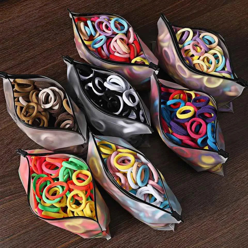 100Pcs Hair Bands for Children – Colorful Nylon Scrunchie Hair Ties, Elastic Hair Leagues for Girls
