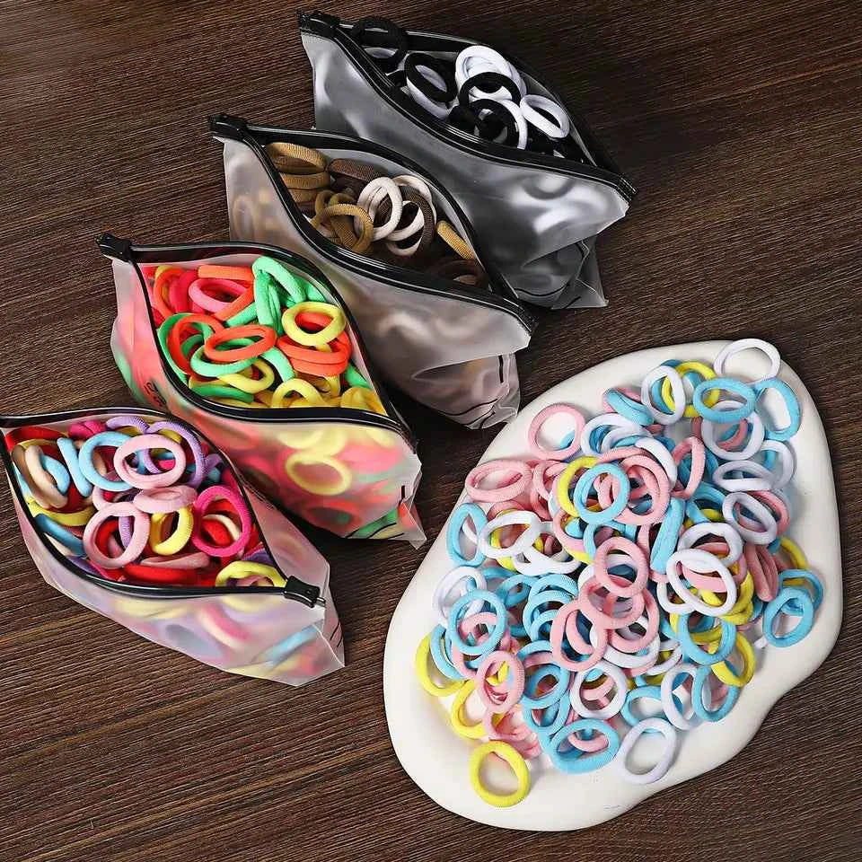 100Pcs Hair Bands for Children – Colorful Nylon Scrunchie Hair Ties, Elastic Hair Leagues for Girls