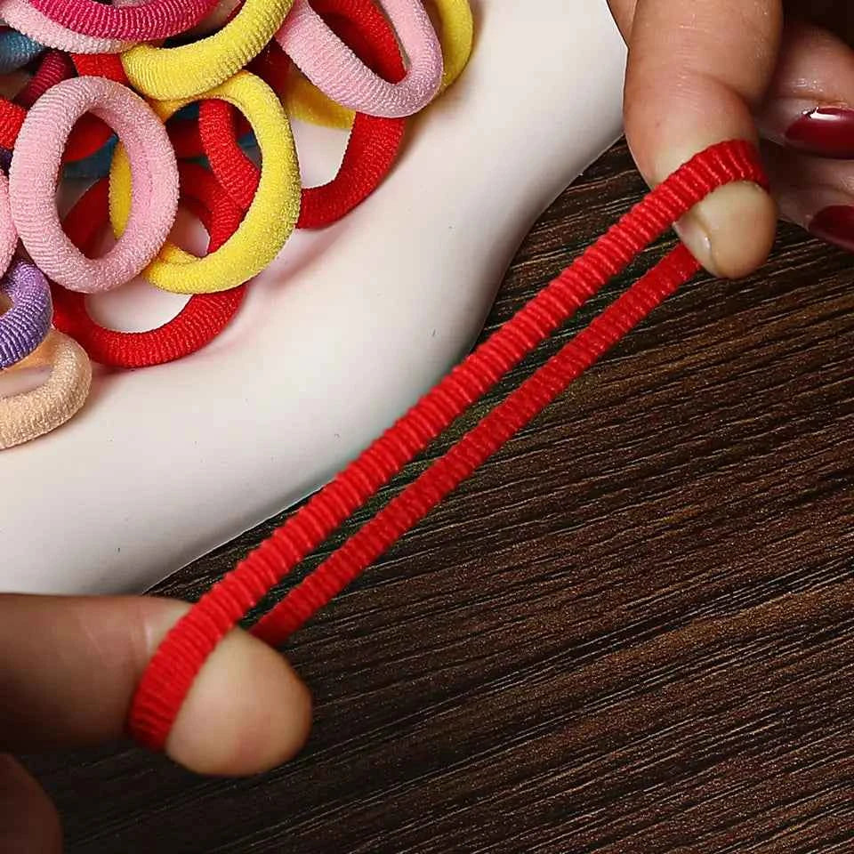 100Pcs Hair Bands for Children – Colorful Nylon Scrunchie Hair Ties, Elastic Hair Leagues for Girls