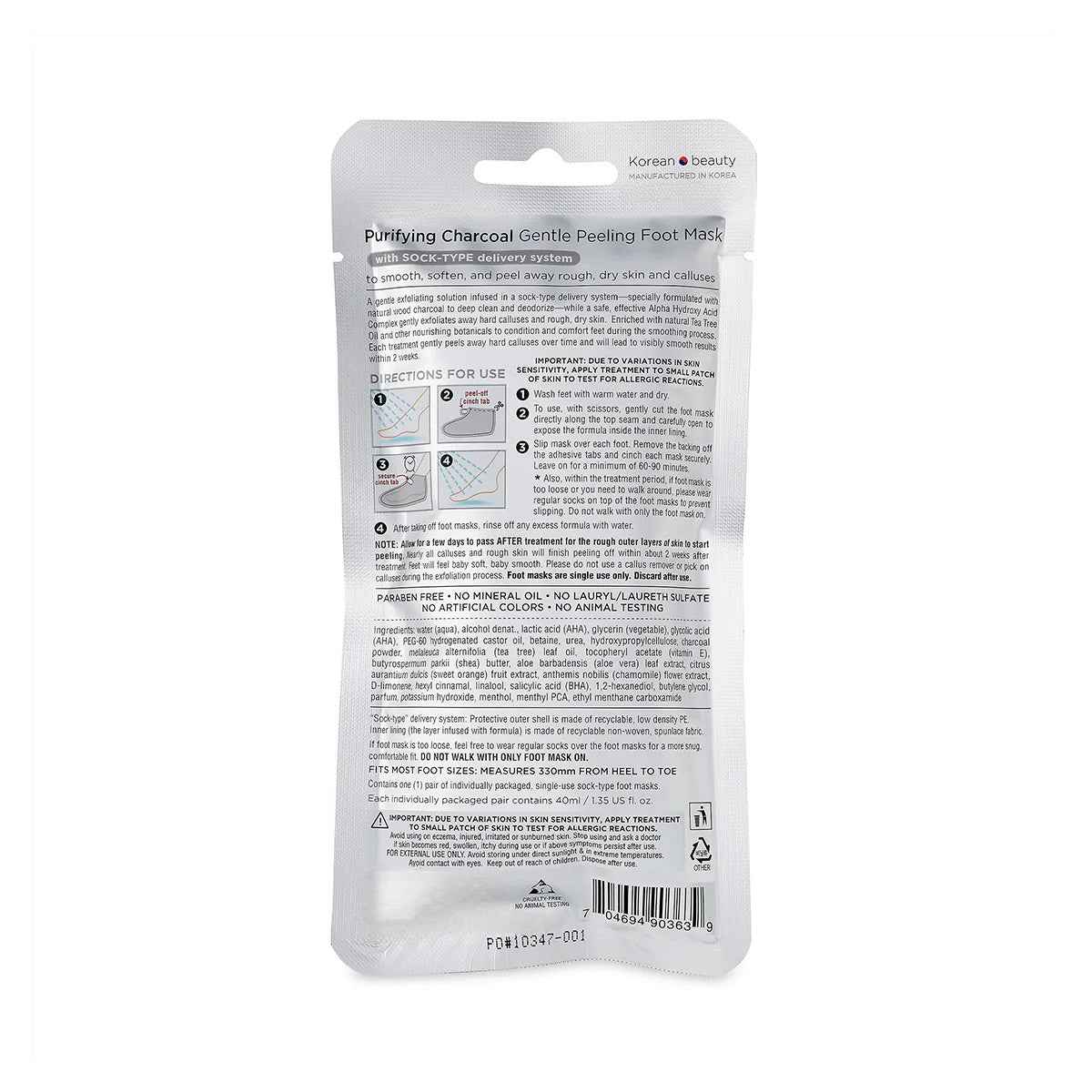 Earth Therapeutics Large Peeling Foot Mask – Charcoal, Single Pack