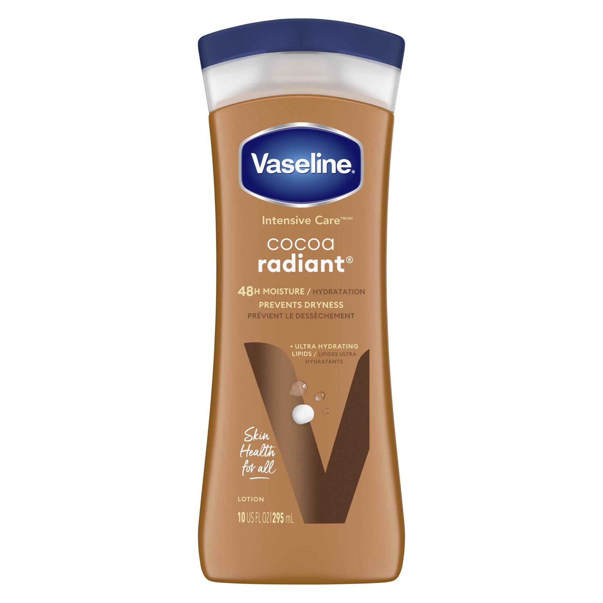 Vaseline Intensive Care Radiant Body Lotion with Cocoa Butter, 10 fl oz – Non-Greasy Hydration for Dry Skin
