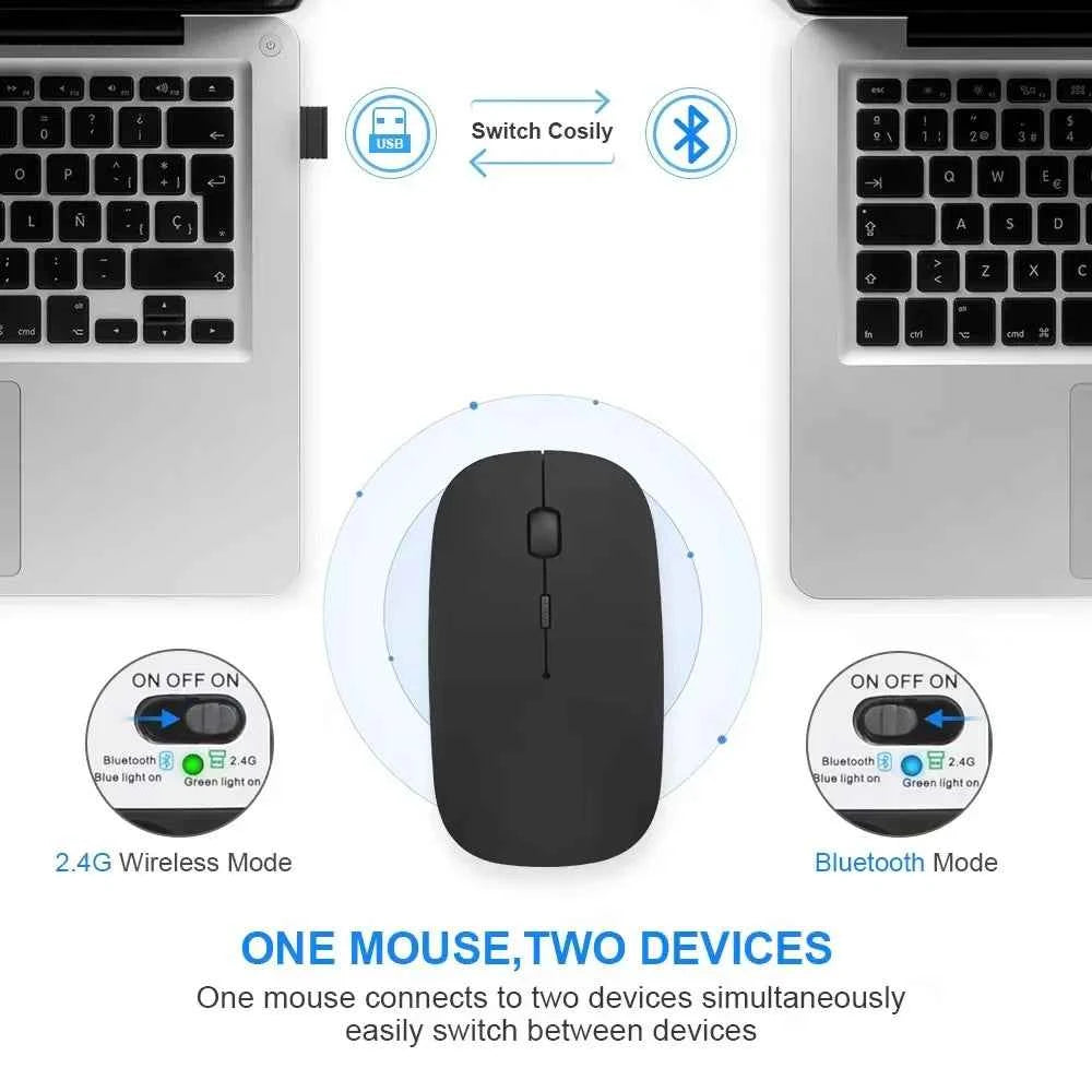 Rechargeable LED Wireless Mouse – Bluetooth Compatible + 2.4GHz Dual Mode