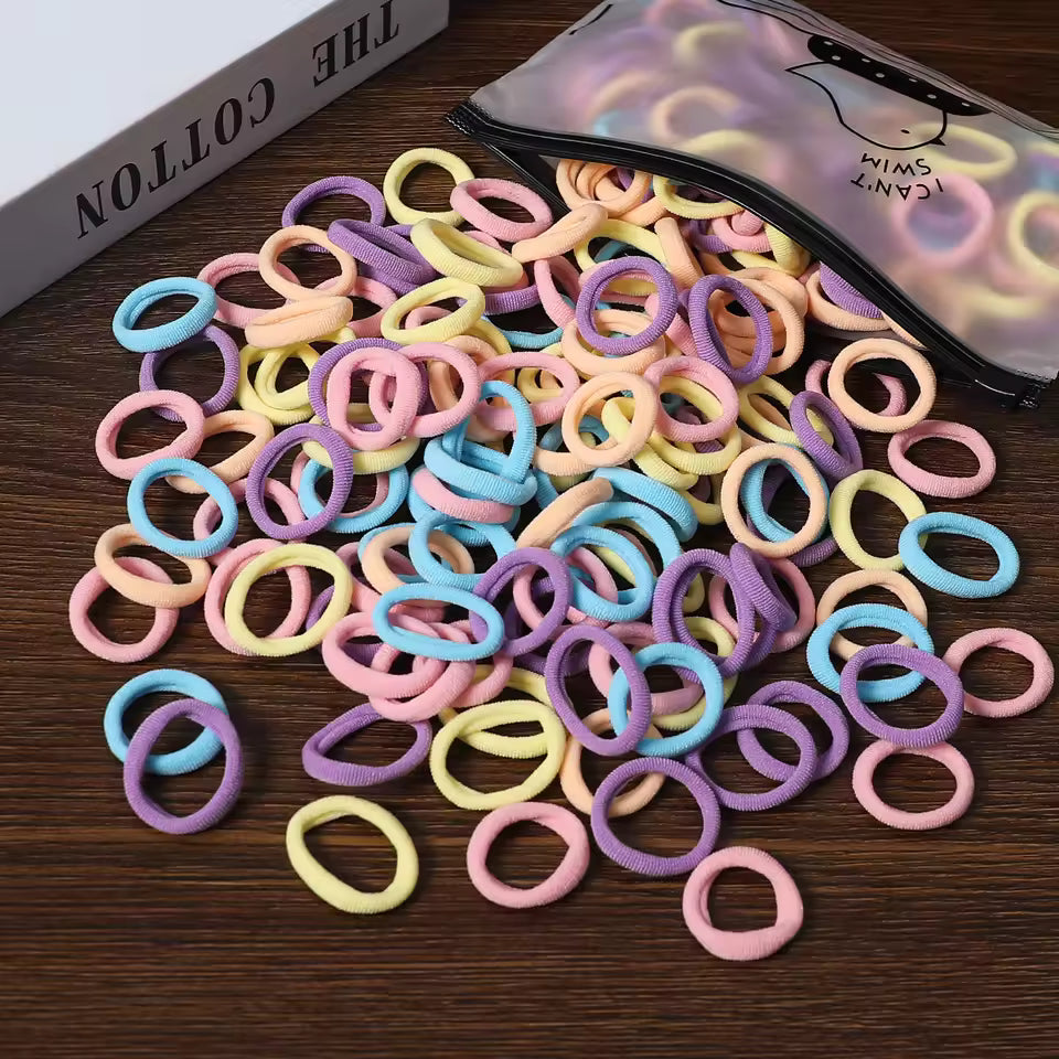 100Pcs Hair Bands for Children – Colorful Nylon Scrunchie Hair Ties, Elastic Hair Leagues for Girls